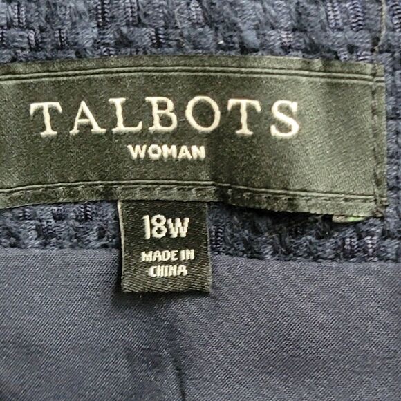 Talbots Skirt Size 18W Pencil Knee Length Zip Slit Green Trim Navy Tweed Office - Picture 7 of 9